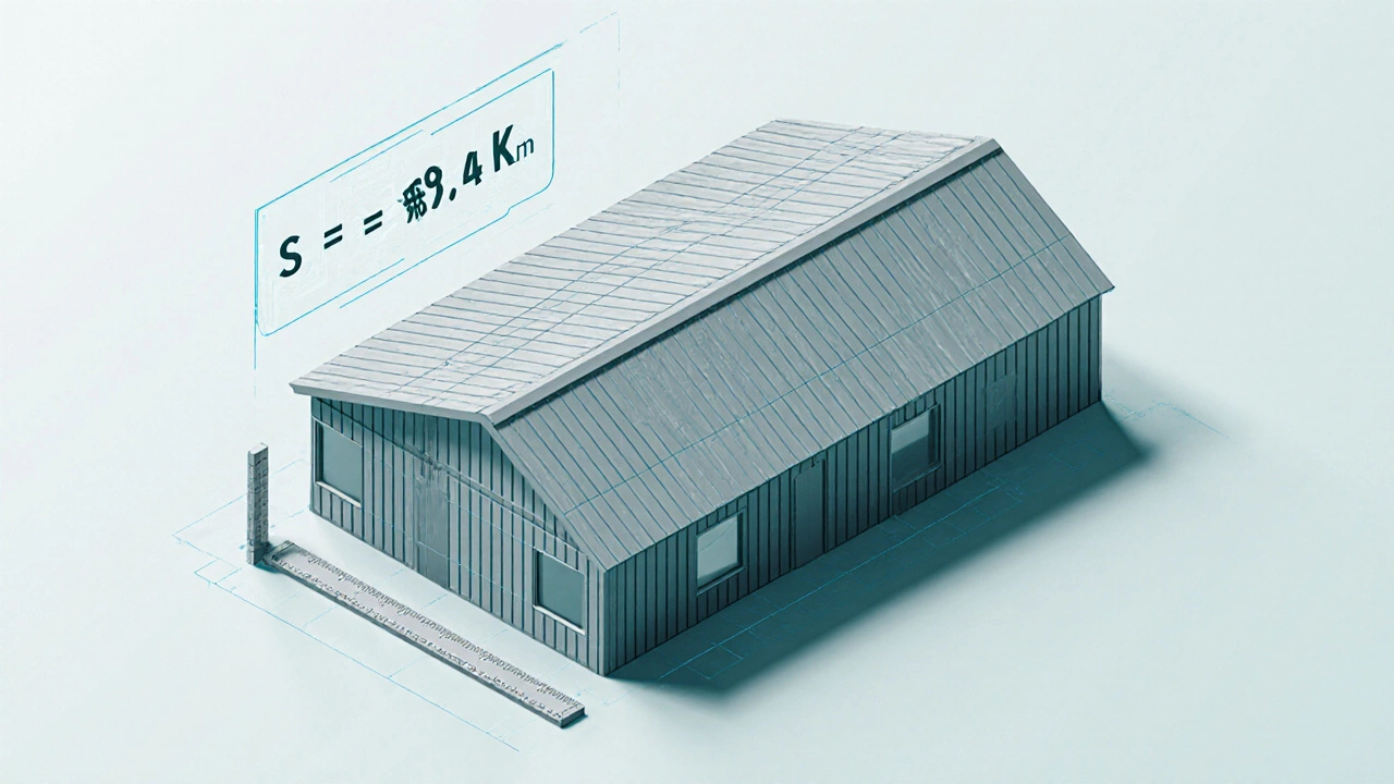 Изометрическая модель крыши с указанием размеров и расчёта площади.