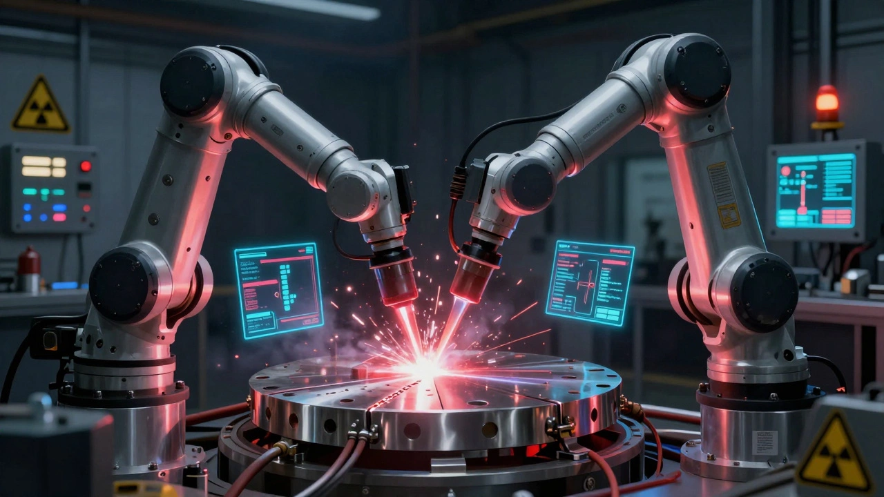 Лазерная сварка титановой пластины в условиях радиационной зоны с роботами и датчиками