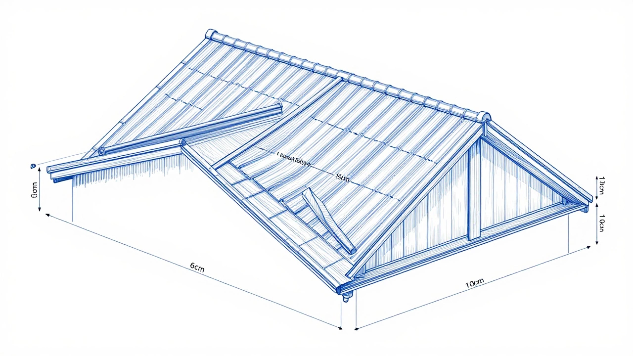 Технический чертеж кровли с указанием полезной ширины листа, нахлестов и крепежа.