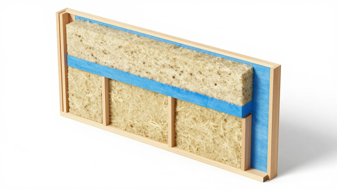 Схема устройства стены каркасного дома с утеплителем и мембранами