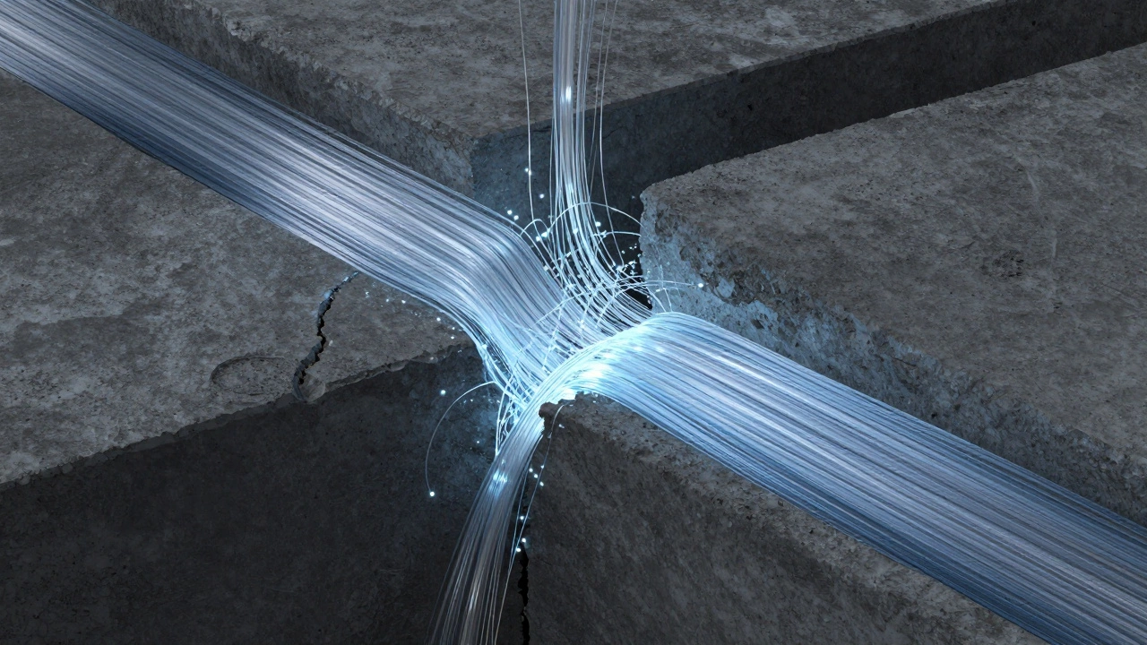 Схематичное изображение микроармирования бетона с помощью фиброволокна