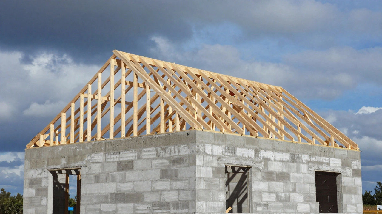 Строительство стен из газобетона и монтаж стропильной системы крыши